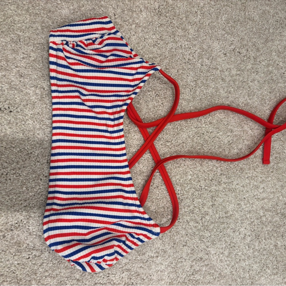 Striped Bikini with Red Straps